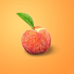 Tasty fresh peach fruit with leaf on the desk