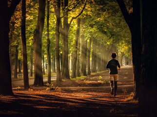 Fototapeta na wymiar person jogging in autumn park