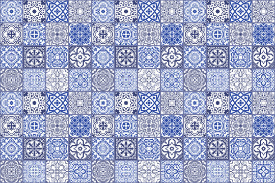 Floral seamless mosaic tile. Vector ceramic vintage pattern. Mediterranean, Ottoman