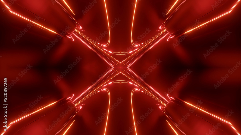 Poster 3d render. sci-fi tunnel with neon lights. abstract high-tech tunnel as background in the style of c