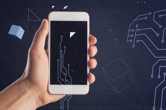Blockchain Technology Concepts.Hand Using Smartphone for Connect a Community