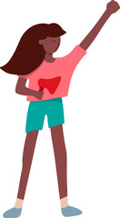 Young girl activist holding a protesting banner. Vector illustration