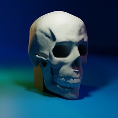 Model of a human skull 3D illustration.
skull on blue background.