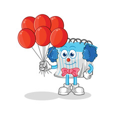 notebook clown with balloons vector. cartoon character