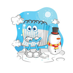 notebook in cold winter character. cartoon mascot vector