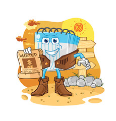 notebook cowboy with wanted paper. cartoon mascot vector