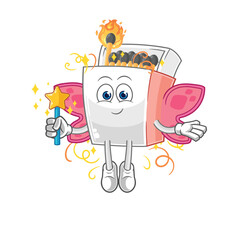 matchbox fairy with wings and stick. cartoon mascot vector