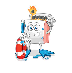 matchbox swimmer with buoy mascot. cartoon vector