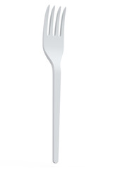 Eco-friendly disposable utensils like fork on white background.