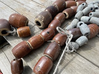 Traditional japanese fishing floats and weights