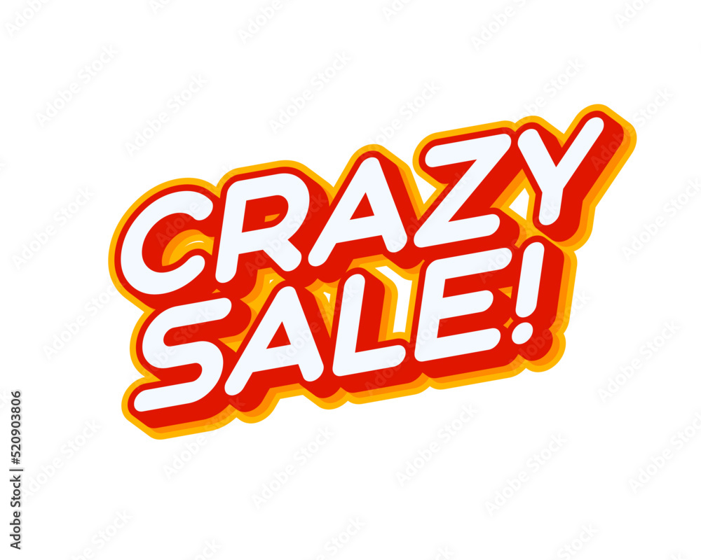 Poster crazy sale phrase lettering isolated on white colourful text effect design vector. text or inscripti