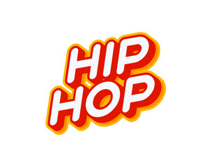 Hip - Hop, style of music phrase lettering isolated on white colourful text effect design vector. Text or inscriptions in English. The modern and creative design has red, orange, yellow colors.