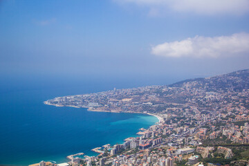 Beautiful view of the resort town of Jounieh from Mount Harisa, Lebanon