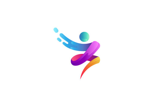 Abstract playful people logo with water splash or fast effect in multiple gradient colors