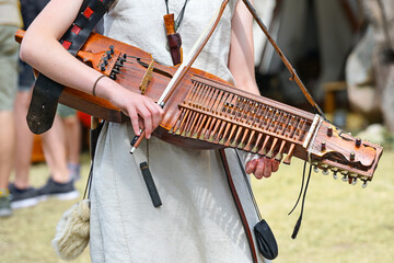 Nyckelharpa, keyed fiddle, a traditional Swedish musical instrument, string instrument or...
