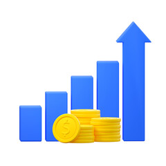 The concept of capital increase. Cash growth chart on an isolated background.  3d rendering