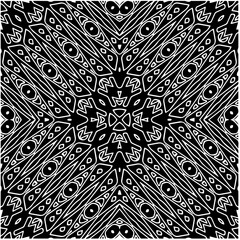 Black and white abstract geometric seamless pattern with wavy shapes, and curved lines.  monochrome mandala. striped background. Repeat design for decor, cover, print.