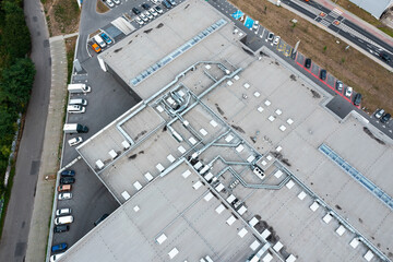 Aerial view of the roof of the factory, ventilation on the roof of the building