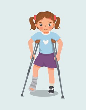sad girl with broken leg using crutches clip art preview