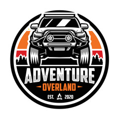 Adventure overland circle emblem logo vector isolated. Best for offroad and automotive related industry - obrazy, fototapety, plakaty