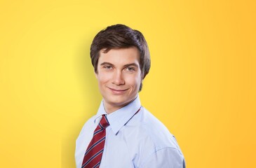mature man posing on yellow background