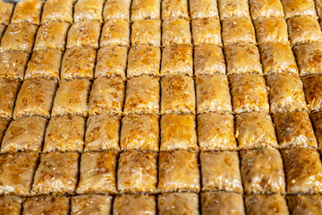 delicious turkish sweet baklava with pistachio and hazelnuts