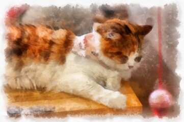 Cats in various cute poses watercolor style illustration impressionist painting.