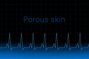 Porous skin disease. Porous skin logo on a dark background. Heartbeat line as a symbol of human disease. Concept Medication for disease Porous skin.