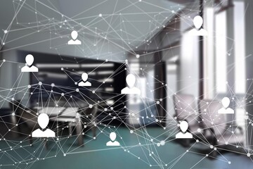 Icons with network of connections, office and data processing. global networks, digital interface and data processing concept digitally generated image.