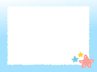 かわいい海の中のヒトデのフレーム／手描きイラスト素材