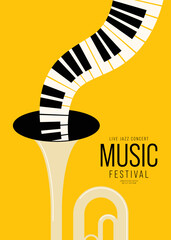 Music festival poster design template background with trumpet and piano