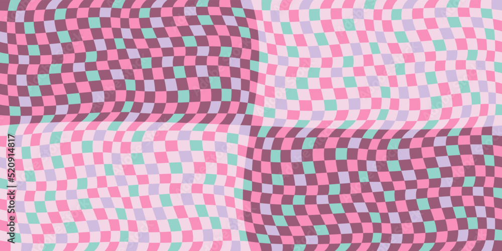 Poster Wavy pink pattern. Vector simple and convex 3d. Pattern of pink checkered cells.