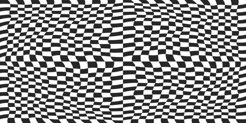 Wavy chess pattern. Vector simple and convex 3d. Pattern of black and white checkered cells.