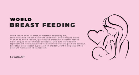 World Breastfeeding day banner vector. International Breastfeeding day illustration. Mom and her baby icon