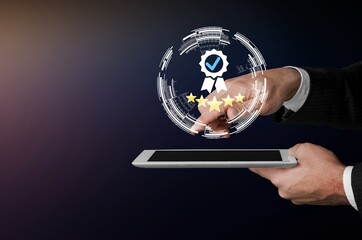 The concept of providing a five-star premium service. Showing award High standards are guaranteed, service quality