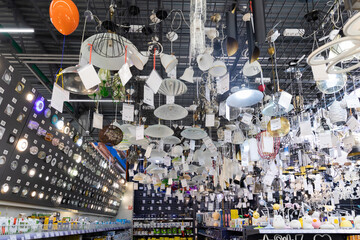 interior of a shop selling lamps and chandeliers