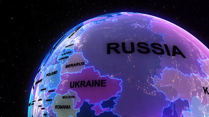world map of RUSSIA and UKRAINE, 3d rendering