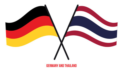 Germany and Thailand Flags Crossed And Waving Flat Style. Official Proportion. Correct Colors.