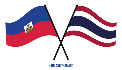 Haiti and Thailand Flags Crossed And Waving Flat Style. Official Proportion. Correct Colors.