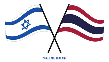 Israel and Thailand Flags Crossed And Waving Flat Style. Official Proportion. Correct Colors.