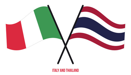 Italy and Thailand Flags Crossed And Waving Flat Style. Official Proportion. Correct Colors.