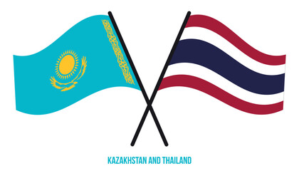 Kazakhstan and Thailand Flags Crossed And Waving Flat Style. Official Proportion. Correct Colors.