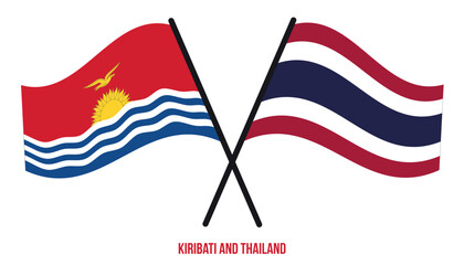 Kiribati and Thailand Flags Crossed And Waving Flat Style. Official Proportion. Correct Colors.