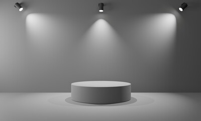 white stand and spotlight in the white room.3d rendering.	