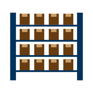 icon with rack with boxes. Vector illustration. Stock image. 