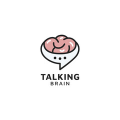 think, talking with brain with chat bubble concept vector illustration logo design