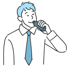 栄養ドリンクを飲む笑顔の男性