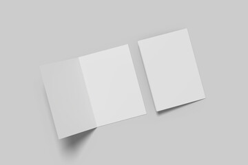 Realistic blank bifold brochure illustration for mockup. 3D Render.