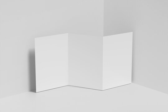Realistic blank trifold brochure illustration for mockup. 3D Render. © Abrar