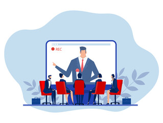 video conference online call ,businesspeople meeting web conference concept office workers group discussing vector illustration